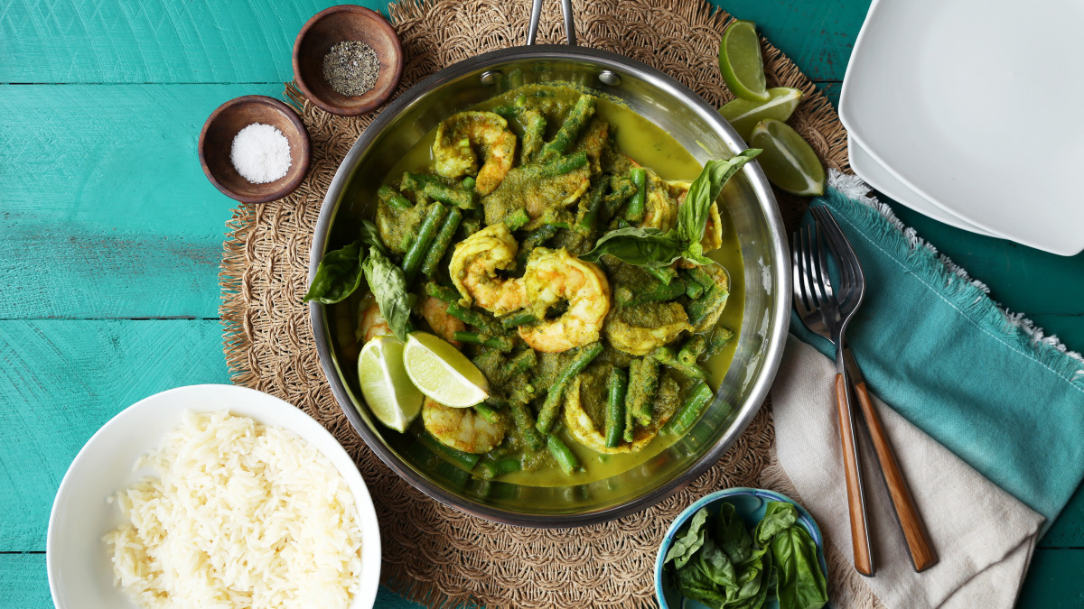 Coconut curry shrimp green beans