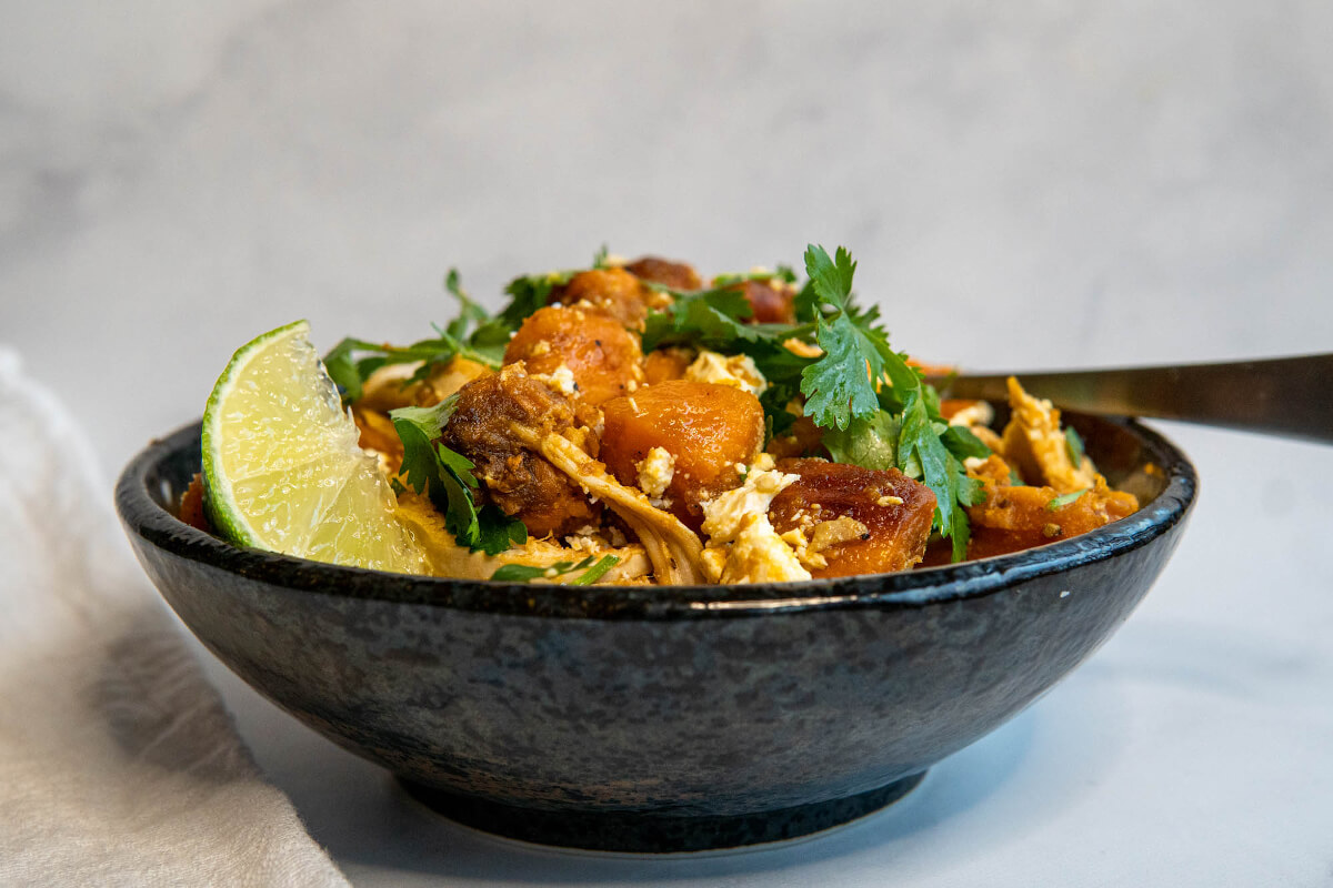 Chicken and sweet potato farro bowl