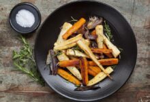 Roasted carrot noodles with creamy herb dressing