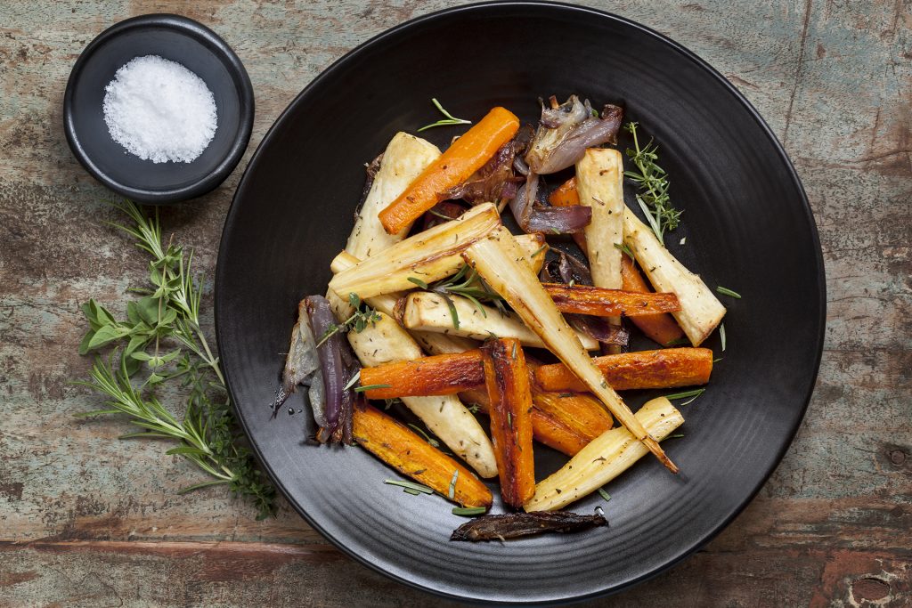 Roasted carrot noodles with creamy herb dressing