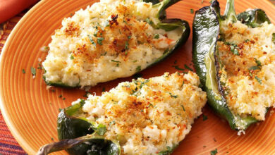 Pinto stuffed poblanos