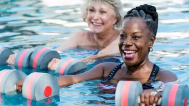 Water aerobics workout low exercises excellent impact exercise weights workouts fitness facty aquatic weight getty visit class training loss therapy