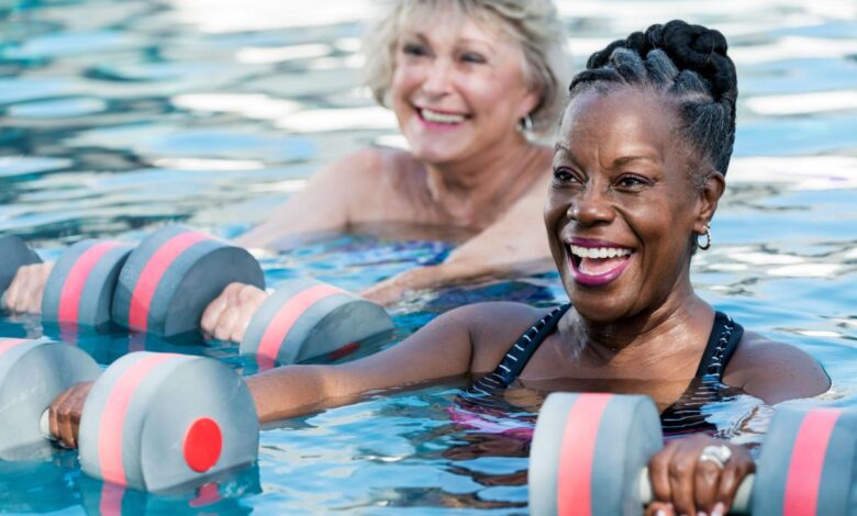 Water aerobics workout low exercises excellent impact exercise weights workouts fitness facty aquatic weight getty visit class training loss therapy