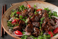 Vietnamese style shaking beef and watercress