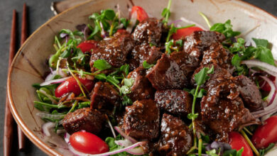 Vietnamese style shaking beef and watercress