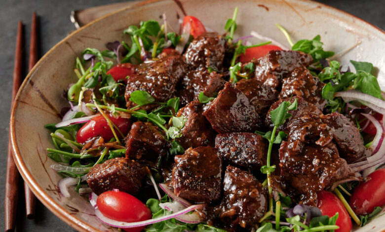 Vietnamese style shaking beef and watercress