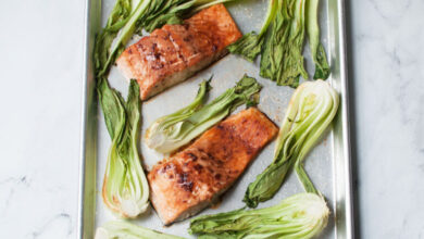 Sheet pan miso salmon with baby bok choy