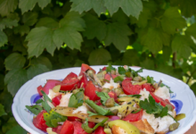 Strawberry and tomato panzanella salad