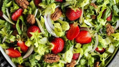 Strawberry salad with yuzu strawberry vinaigrette