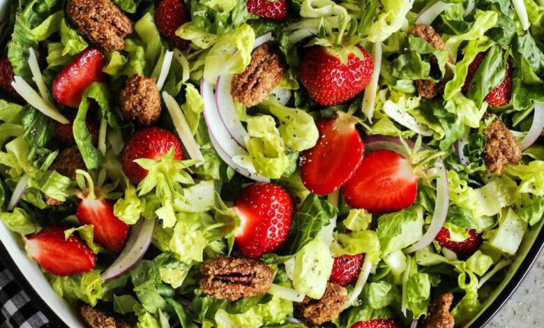 Strawberry salad with yuzu strawberry vinaigrette