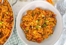 One pot vegan farro jambalaya