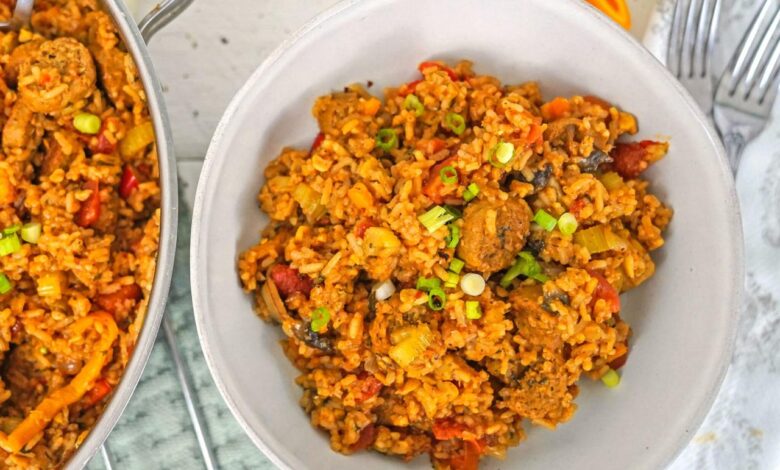 One pot vegan farro jambalaya