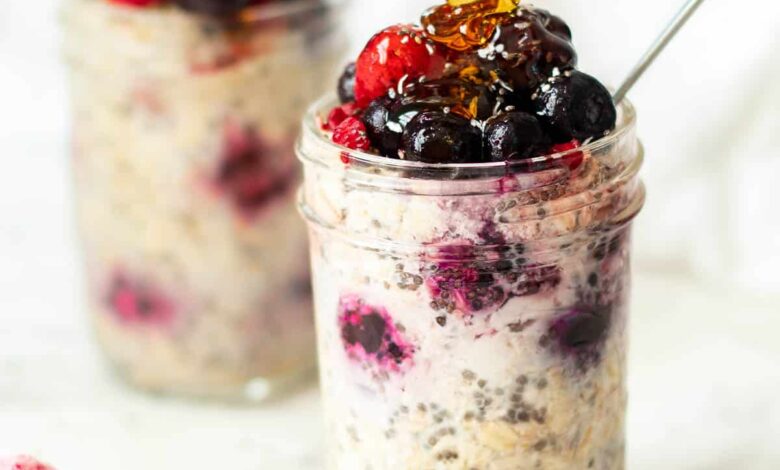 Peanut butter fruit overnight oats