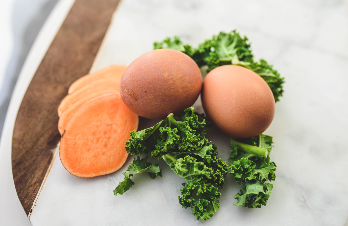 Make ahead beet and kale potato hash with baked eggs