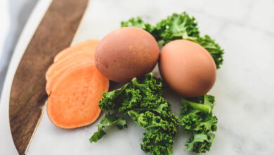 Make ahead beet and kale potato hash with baked eggs