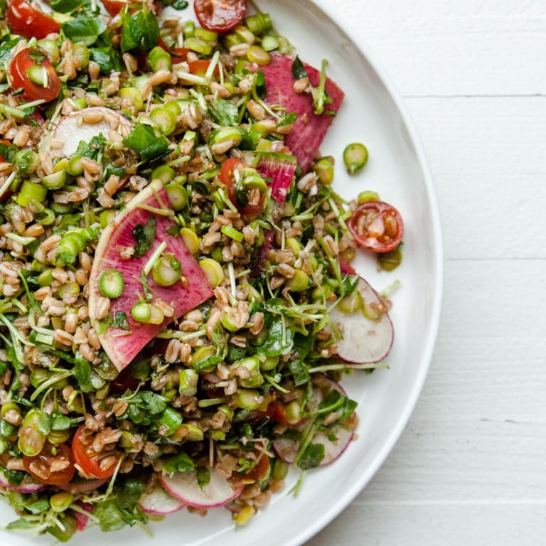 Lemony farro vegetable salad