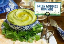 Green goddess hummus with crudites and crackers
