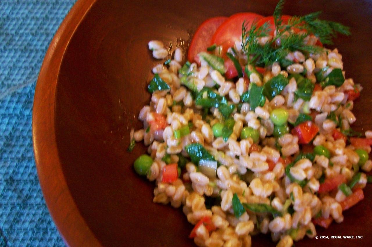 Farro salad peppers cauliflower roasted red beans white lemony joyofkosher evi credit recipe