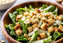 Spicy kale caesar with rye breadcrumbs