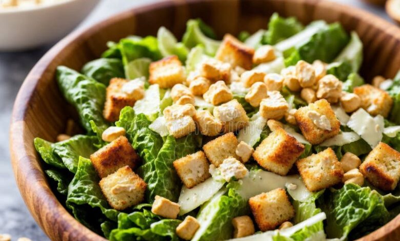 Spicy kale caesar with rye breadcrumbs