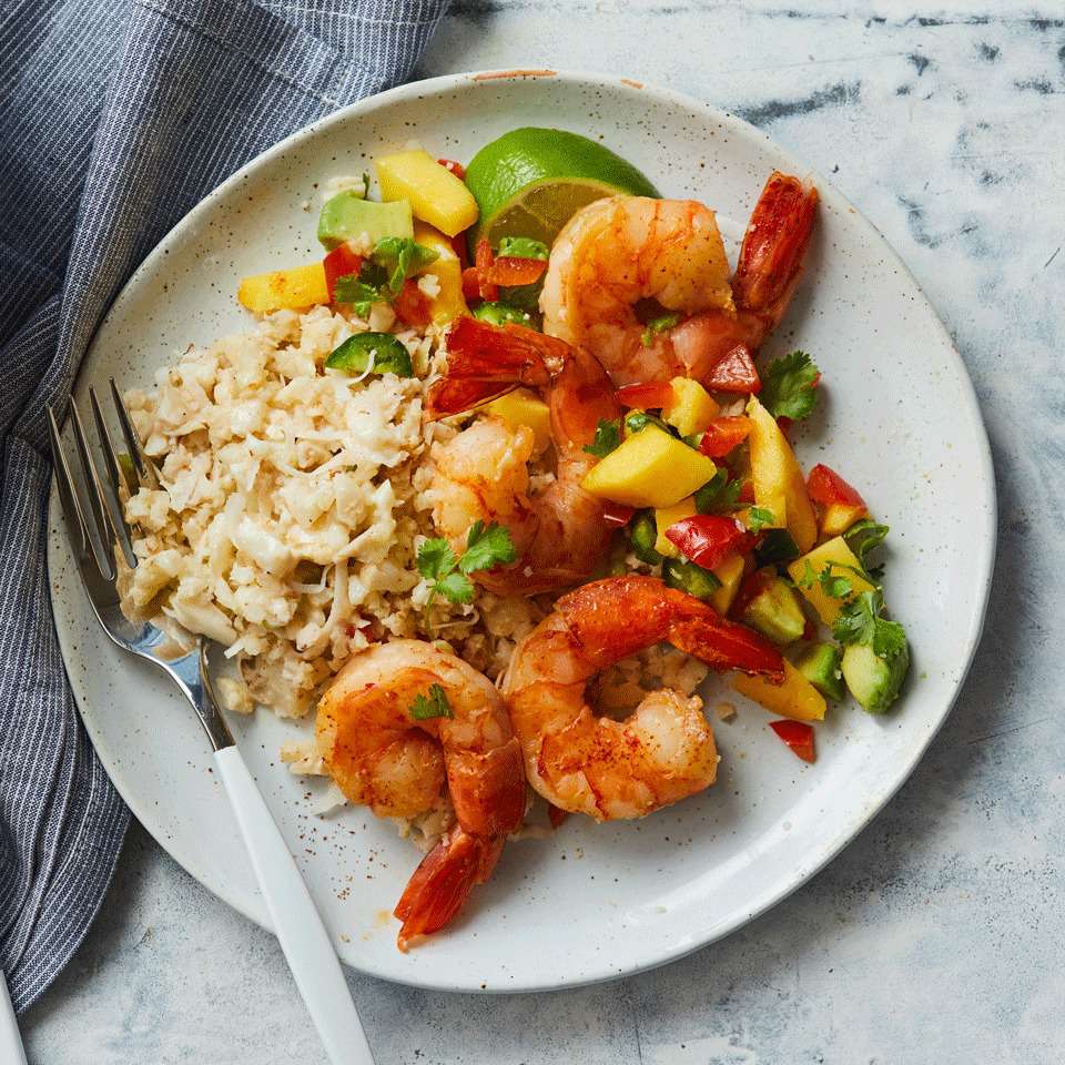 Sauteed shrimp with mango salsa