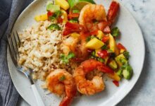 Sauteed shrimp with mango salsa