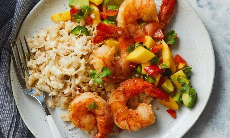 Sauteed shrimp with mango salsa