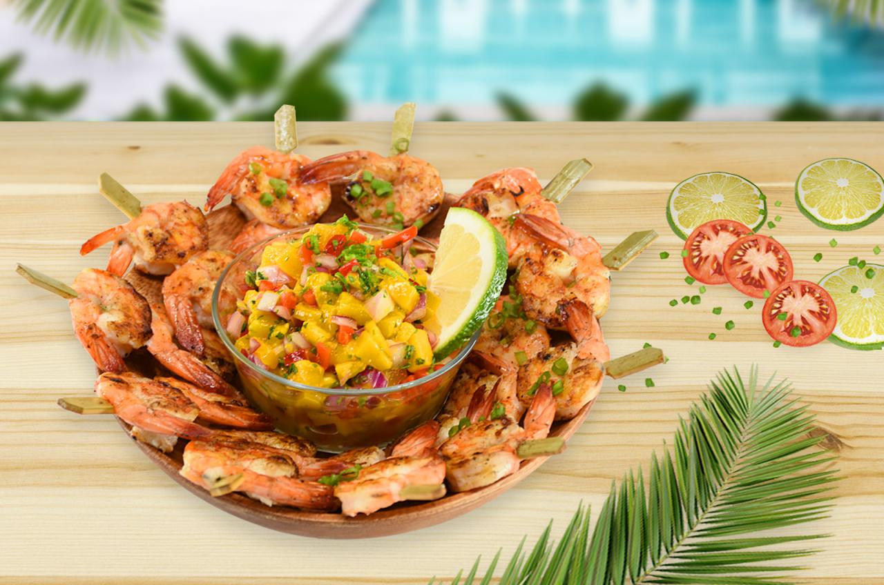 Sauteed shrimp with mango salsa