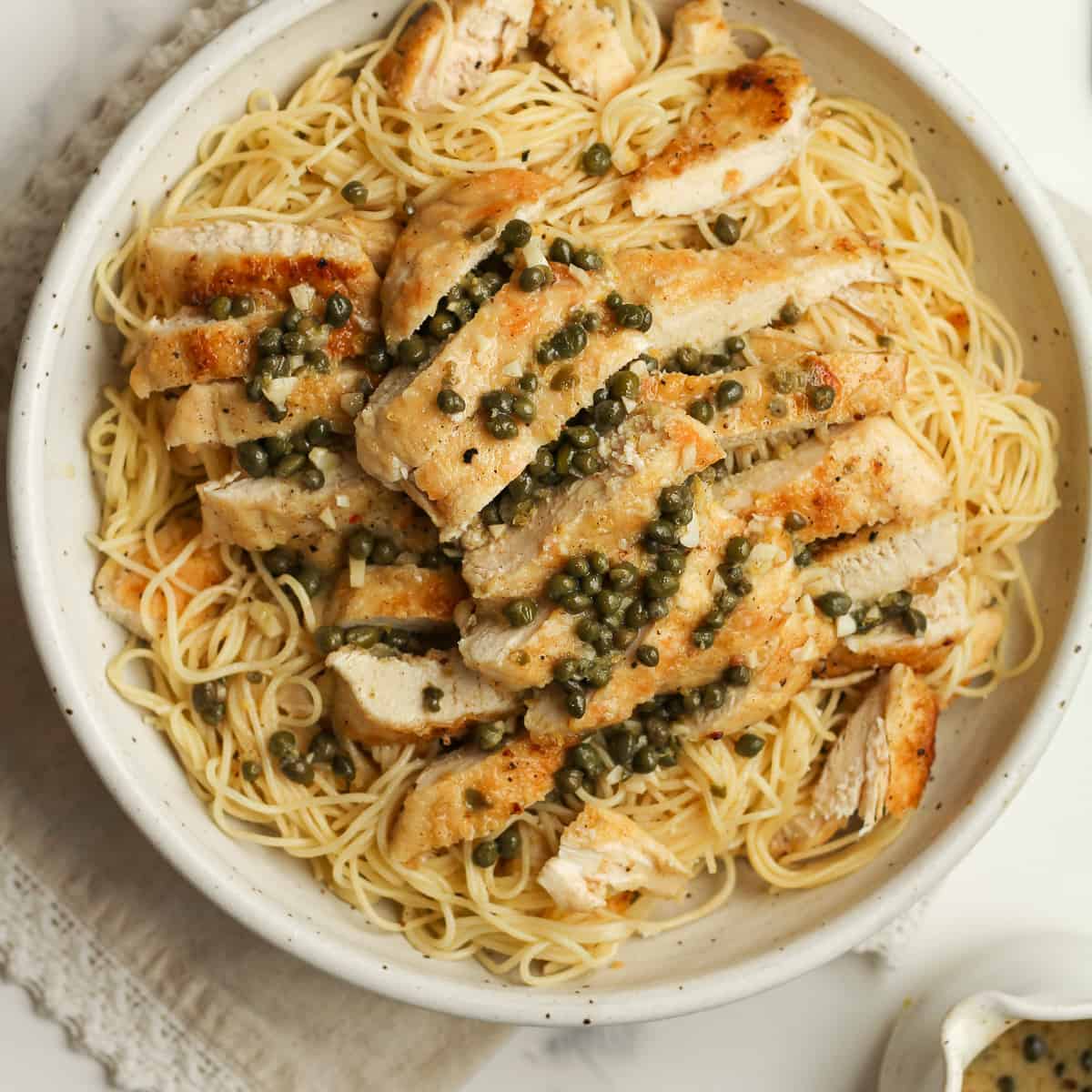 Chicken piccata over zucchini noodles