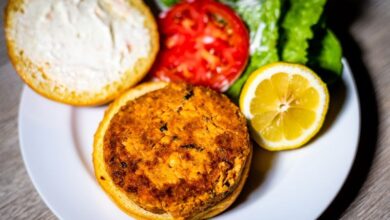 Salmon burgers on cloud buns