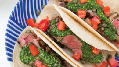 Steak tacos with chimichurri sauce