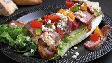 Grilled steak potatoes salad