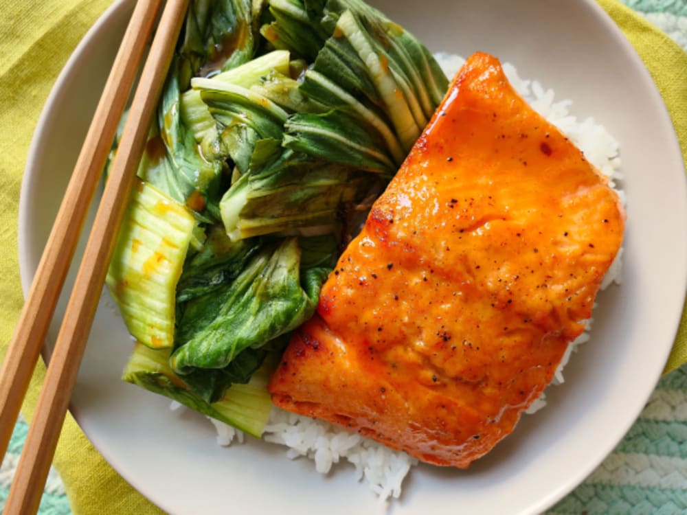 Glazed salmon with bok choy