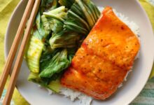 Glazed salmon with bok choy