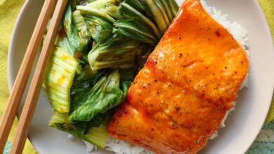 Glazed salmon with bok choy