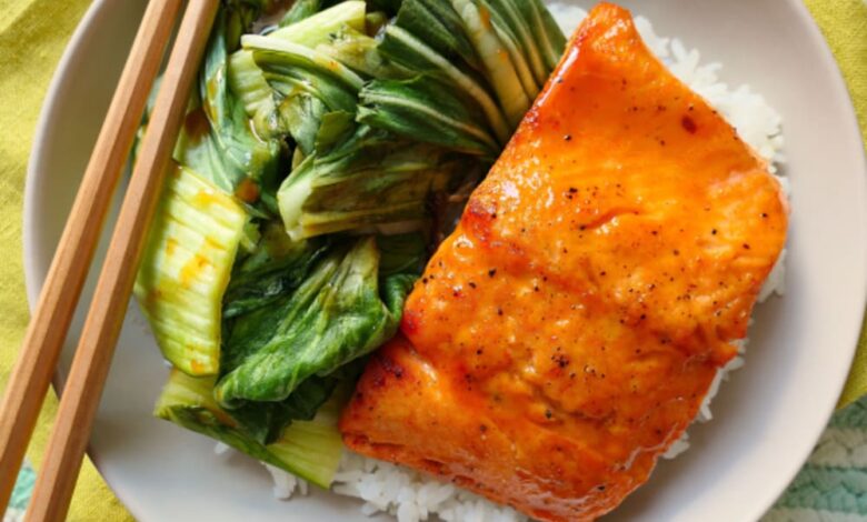 Glazed salmon with bok choy
