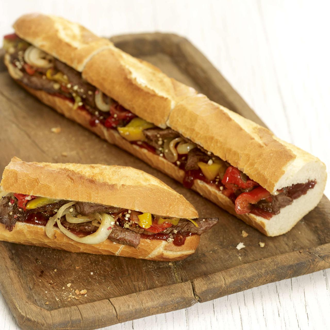 Steak baguettes with pesto mayo