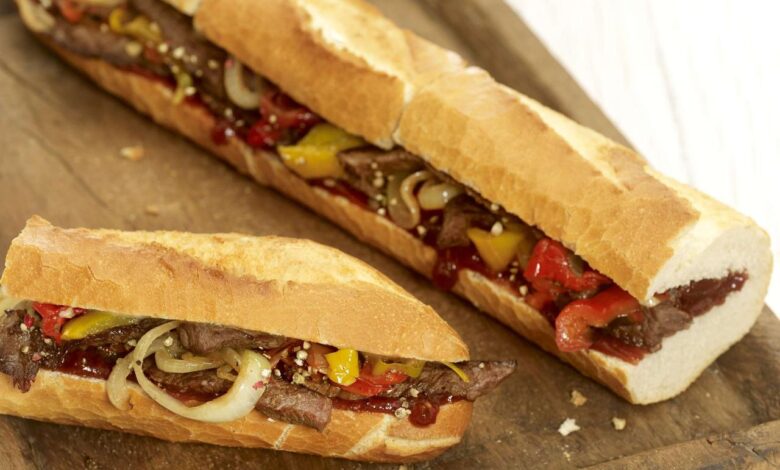 Steak baguettes with pesto mayo