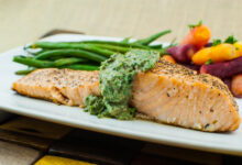 Baked salmon with mustard dill sauce