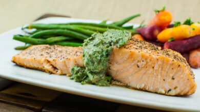 Baked salmon with mustard dill sauce